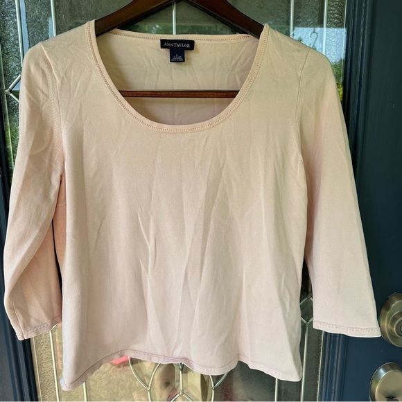 Ann Taylor Tops - Ann Taylor baby pink silk nylon blend 3/4 sleeve cropped large blouse